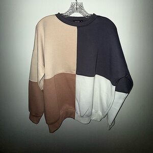 NWT Missguided Neutral Colorblock Soft Crewneck Sweatshirt